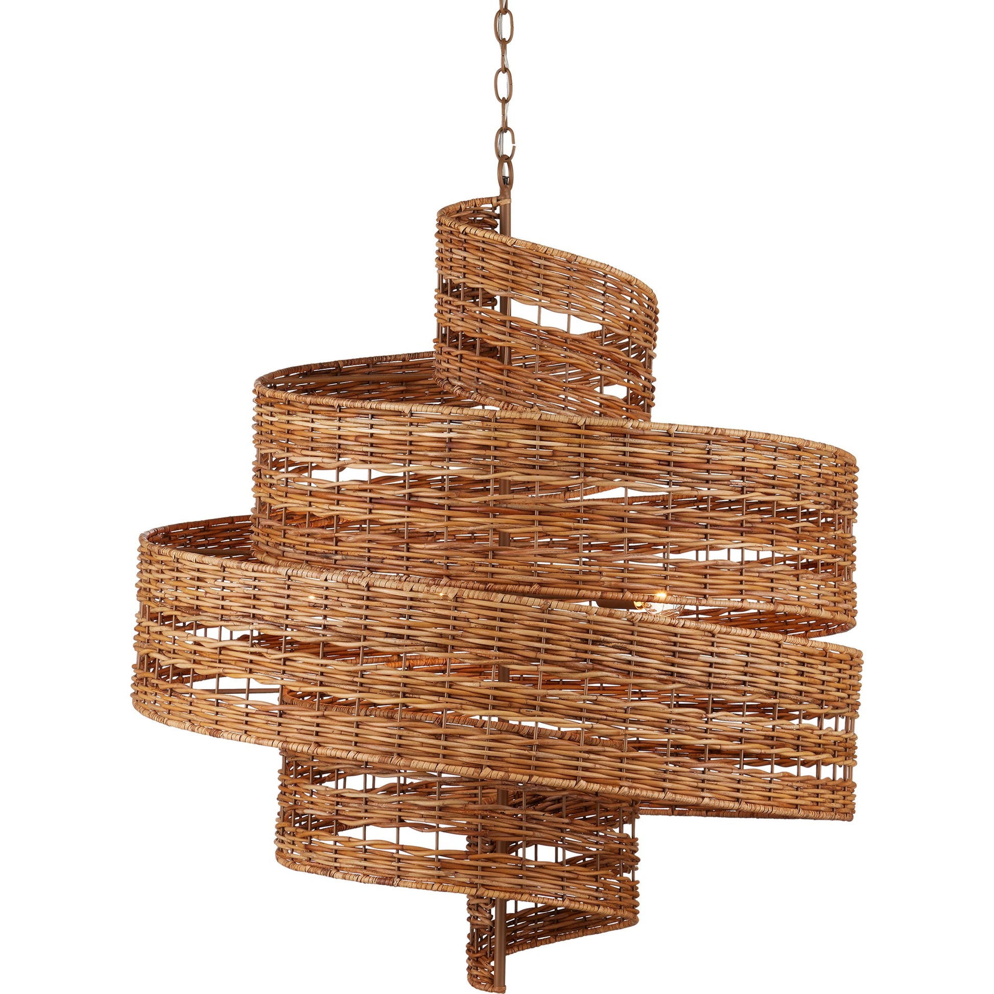 Saisei Chandelier by Currey and Company in natural, khaki. Made from rattan, wrought iron in a coastal style.
