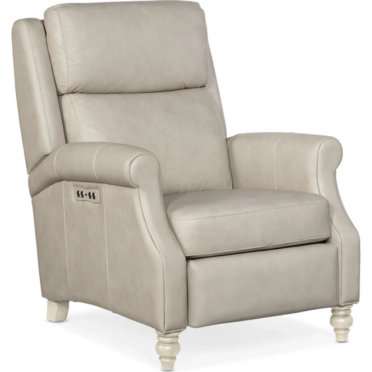Hurley Power Recliner by Hooker Furniture in aline dove. Made from leather in a unique style.