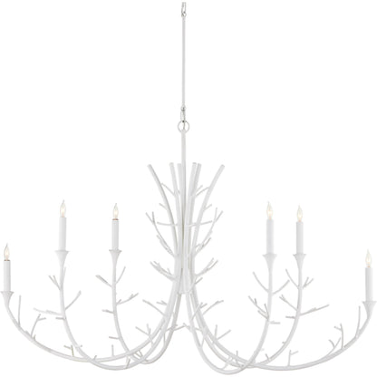 Twiggy Oval Chandelier by Currey and Company in gesso white. Made from wrought iron in a modern style.