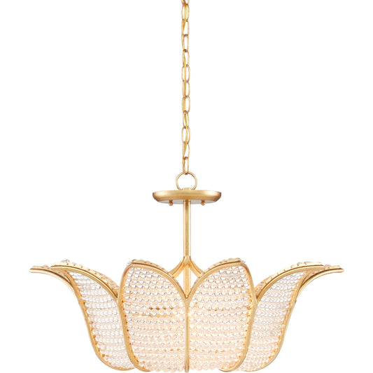 Bebe Chandelier by Currey and Company in contemporary gold leaf, clear. Made from wrought iron, glass beads in a modern style.