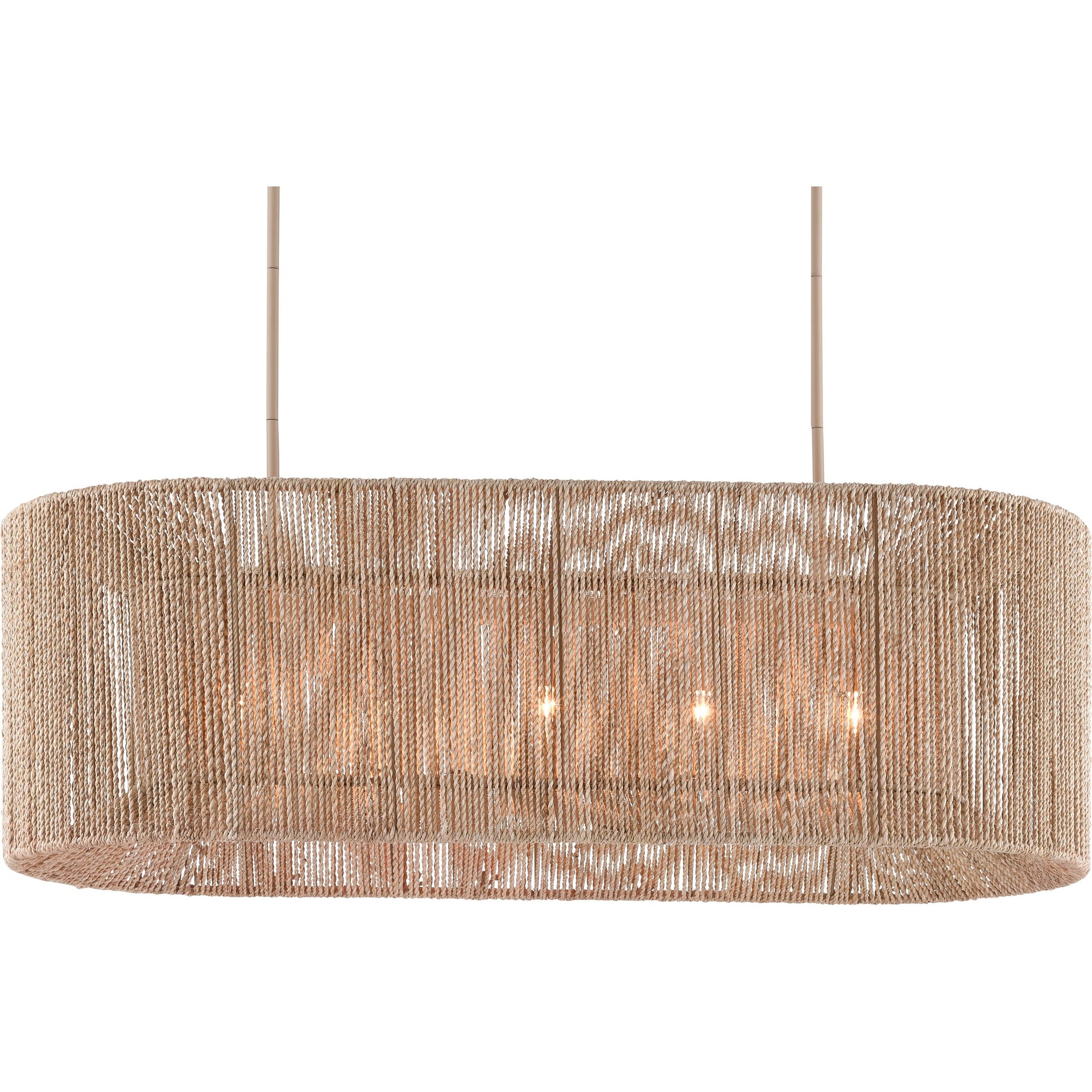 Mereworth Chandelier by Currey and Company in natural rope, beige. Made from wrought iron, abaca rope in a coastal style.