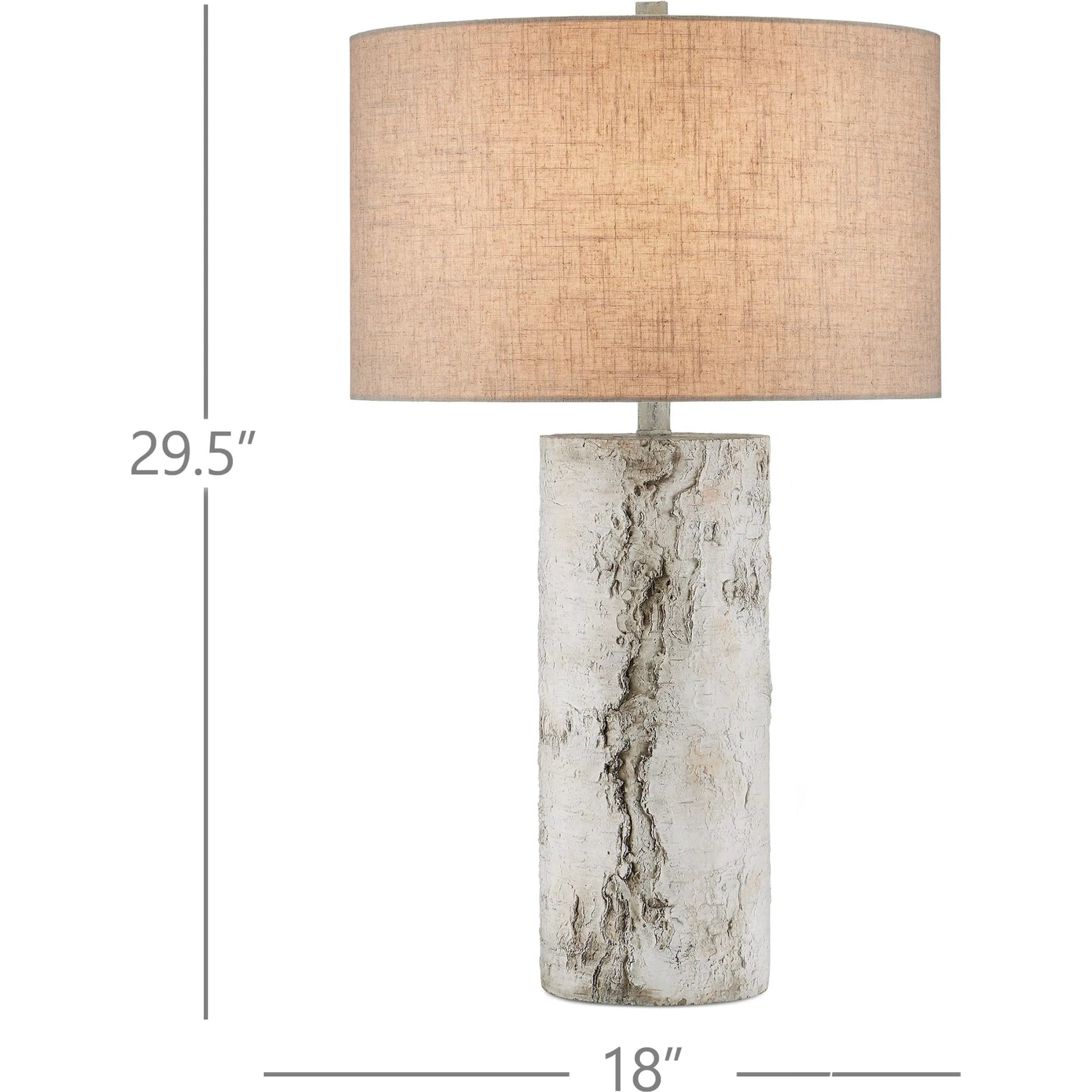 Faux Birch Table Lamp by Currey and Company in birch white, gray. Made from cement in a modern style.