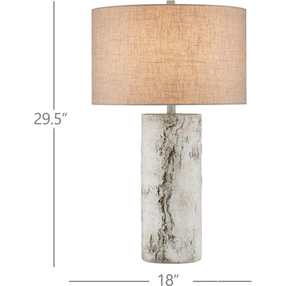 Faux Birch Table Lamp by Currey and Company in birch white, gray. Made from cement in a modern style.