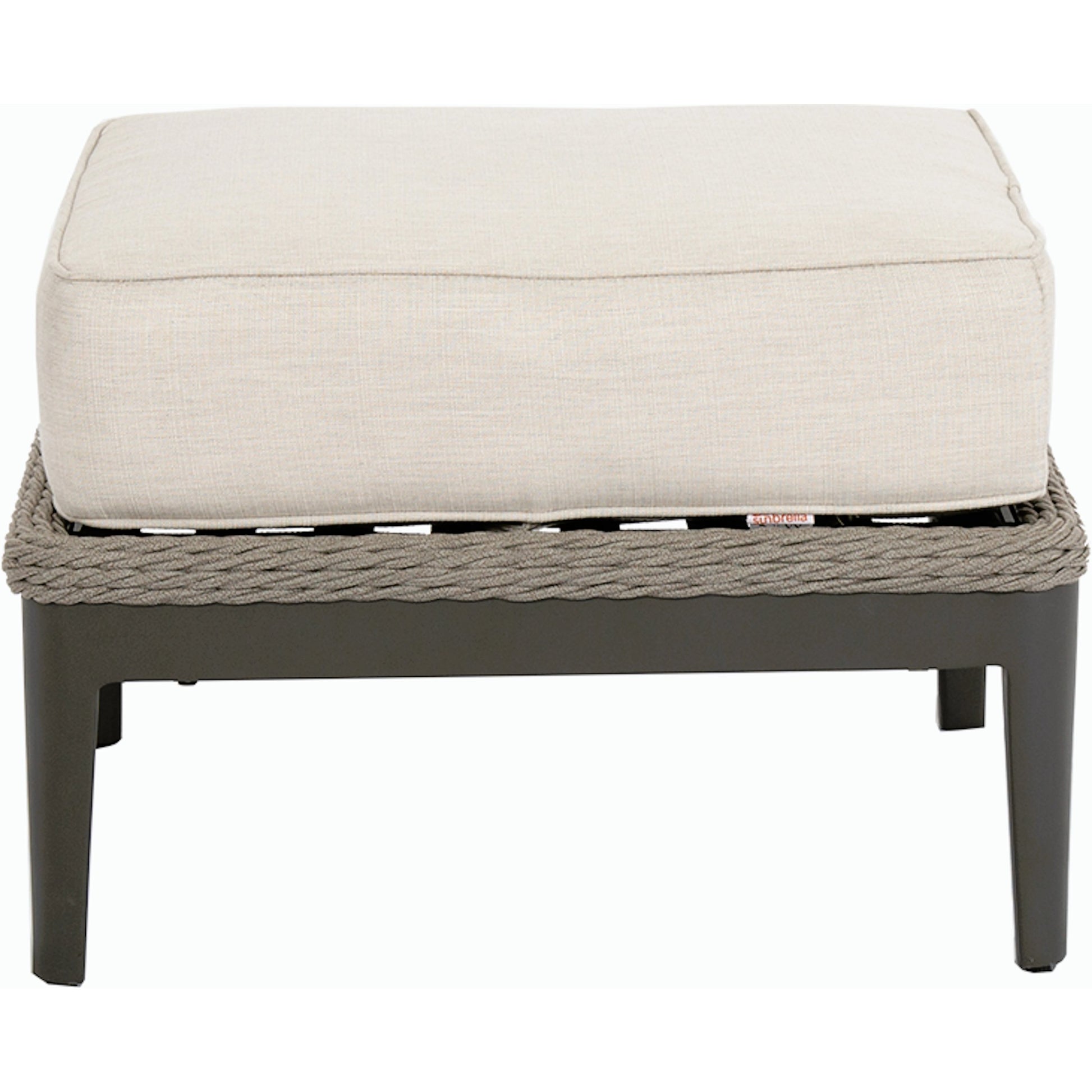Marbella Outdoor Ottoman by Sunset West in graphite. Made from olefin rope in a modern style.