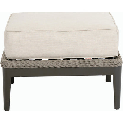 Marbella Outdoor Ottoman by Sunset West in graphite. Made from olefin rope in a modern style.