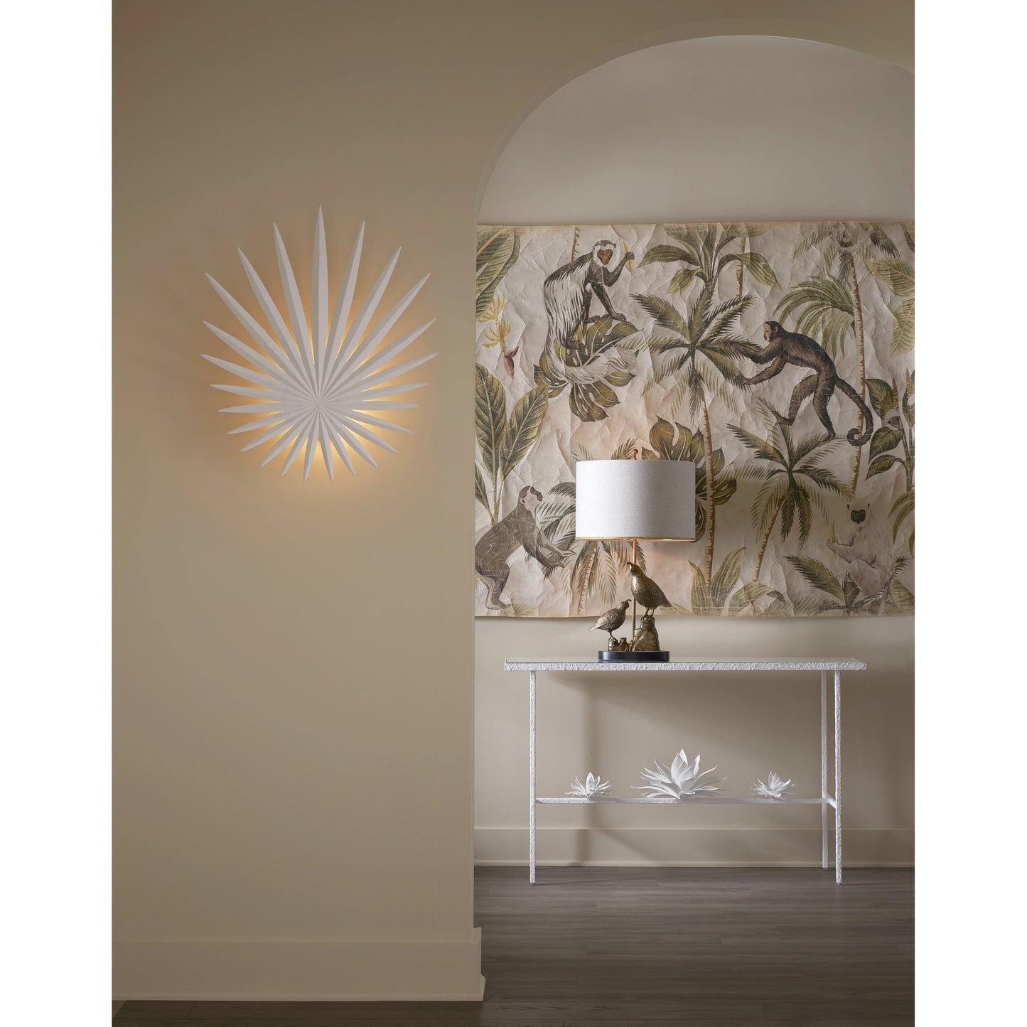 009 SI-2007687 | Lifestyle | Bismarkia Wall Sconce by Currey and Company in gesso white. Made from wrought iron in a modern style.