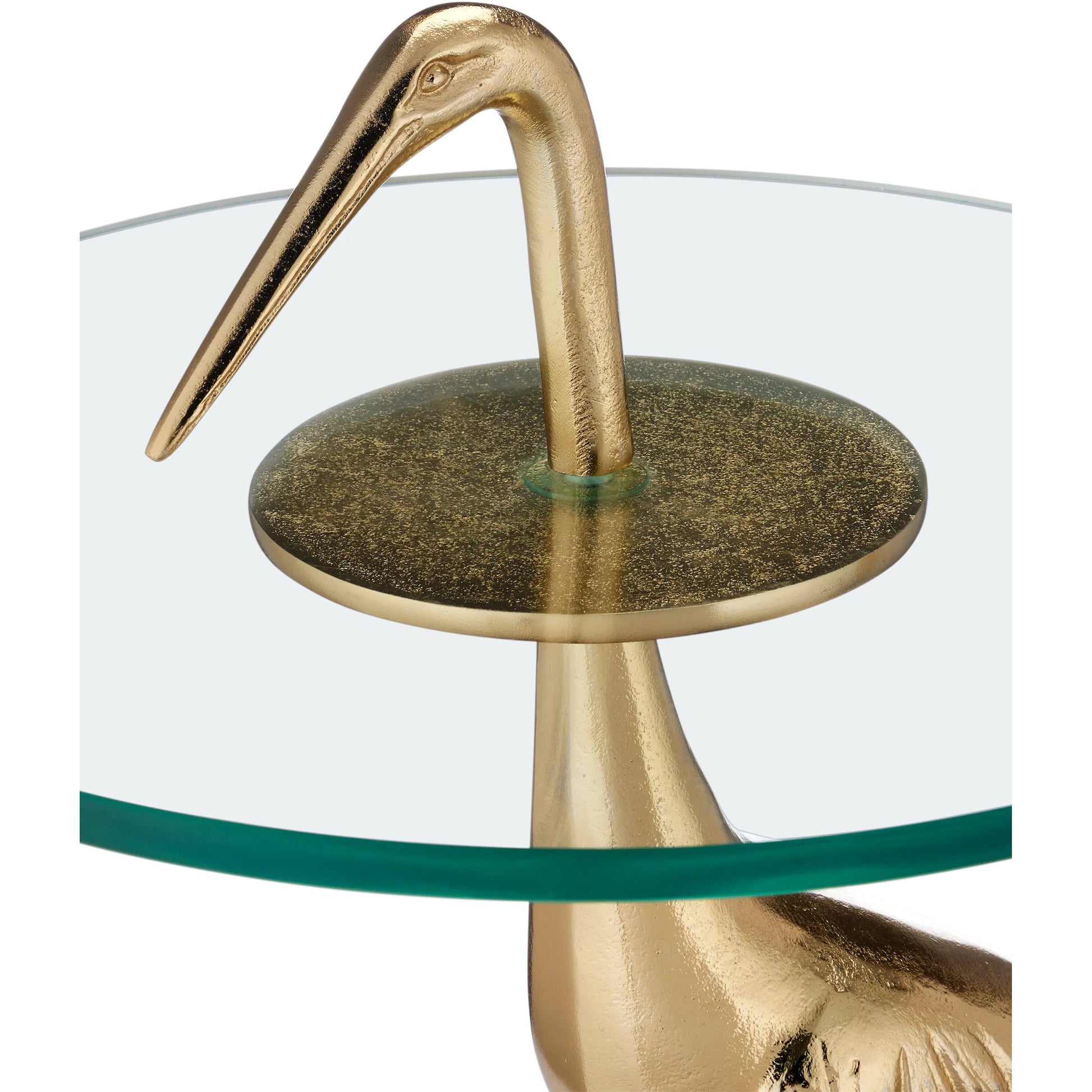 Crane Accent Table by Currey and Company. Made from cast aluminum, glass in a modern style.