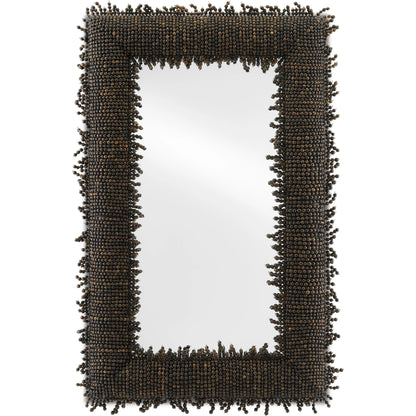 Pasay Mirror by Currey and Company in black, mirror. Made from faceted buri, wood, wrought iron, glass in a eclectic & global style.