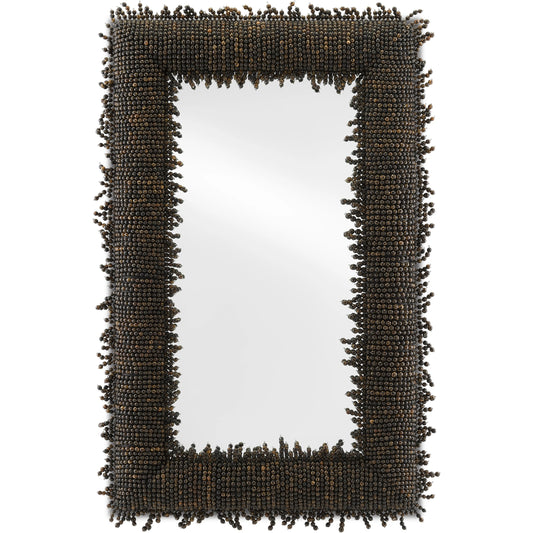 Pasay Mirror by Currey and Company in black, mirror. Made from faceted buri, wood, wrought iron, glass in a eclectic & global style.