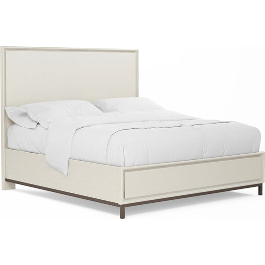 Blanc Panel Bed by A.R.T. Furniture in alabaster, burnished bronze. Made from parawood solids, maple veneers, metal in a modern style.