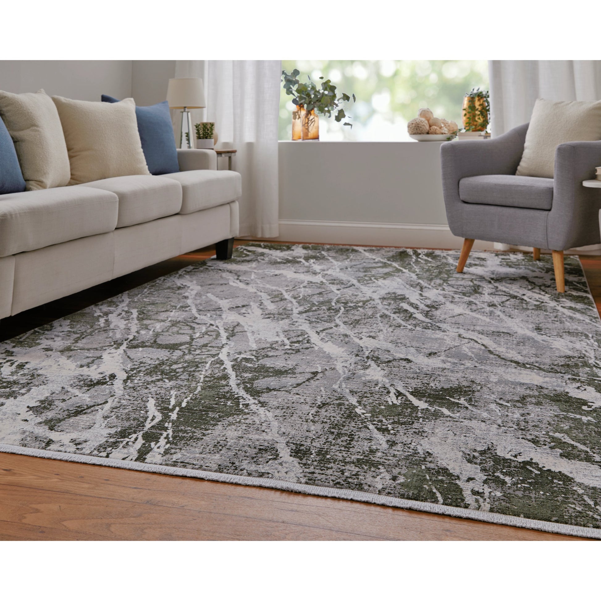 Cadiz Rug - 86639N6F by Feizy in gray, green, taupe. Made from viscose, acrylic in a unique style.