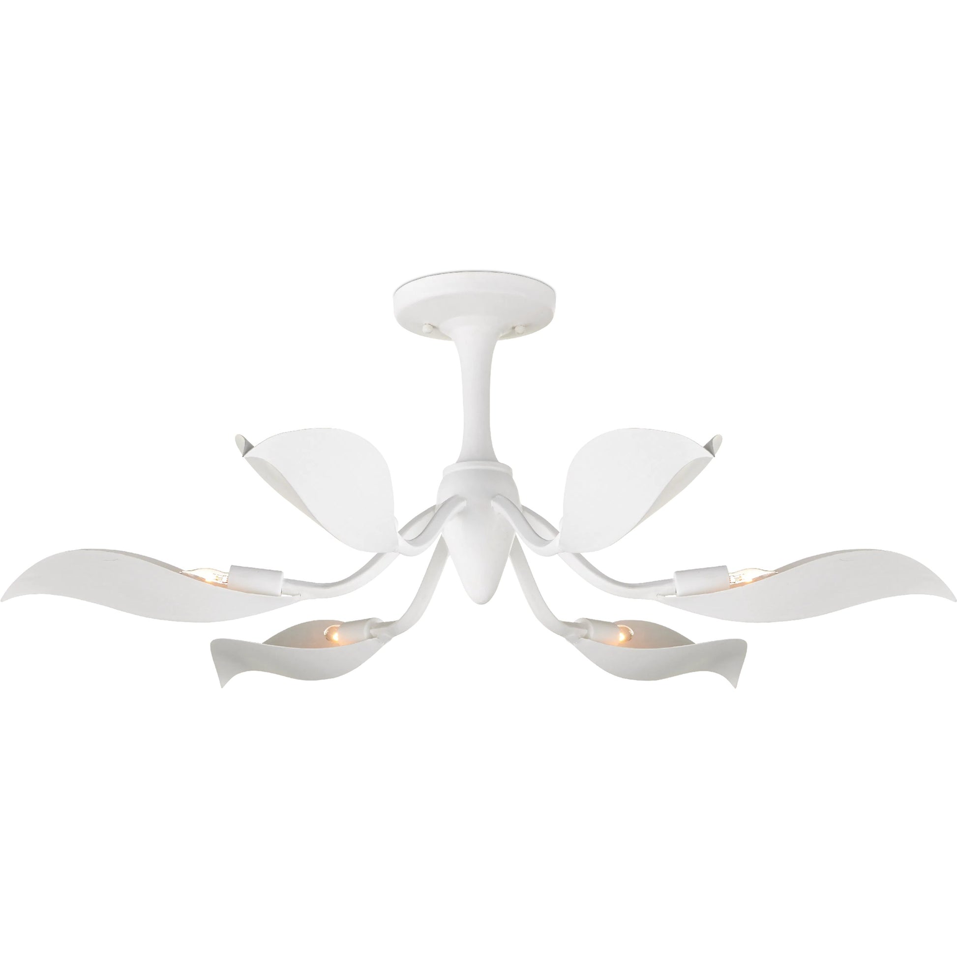 Snowflower Semi-Flush Mount by Currey and Company in gesso white. Made from wrought iron in a modern style.