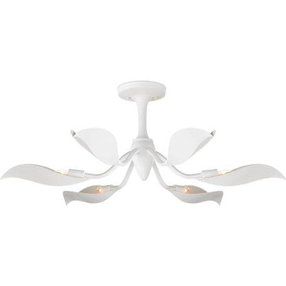 Snowflower Semi-Flush Mount by Currey and Company in gesso white. Made from wrought iron in a modern style.