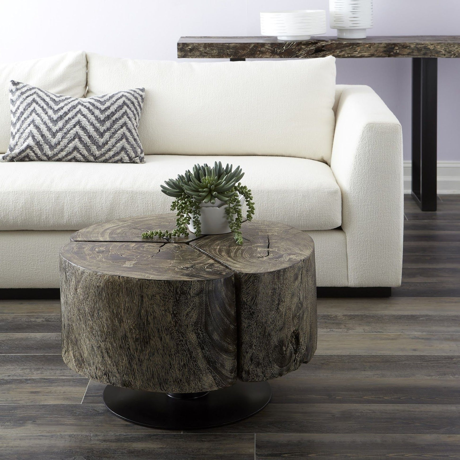 Clover Gray Stone Coffee Table by Phillips Collection in gray stone. Made from unique in a rustic style.