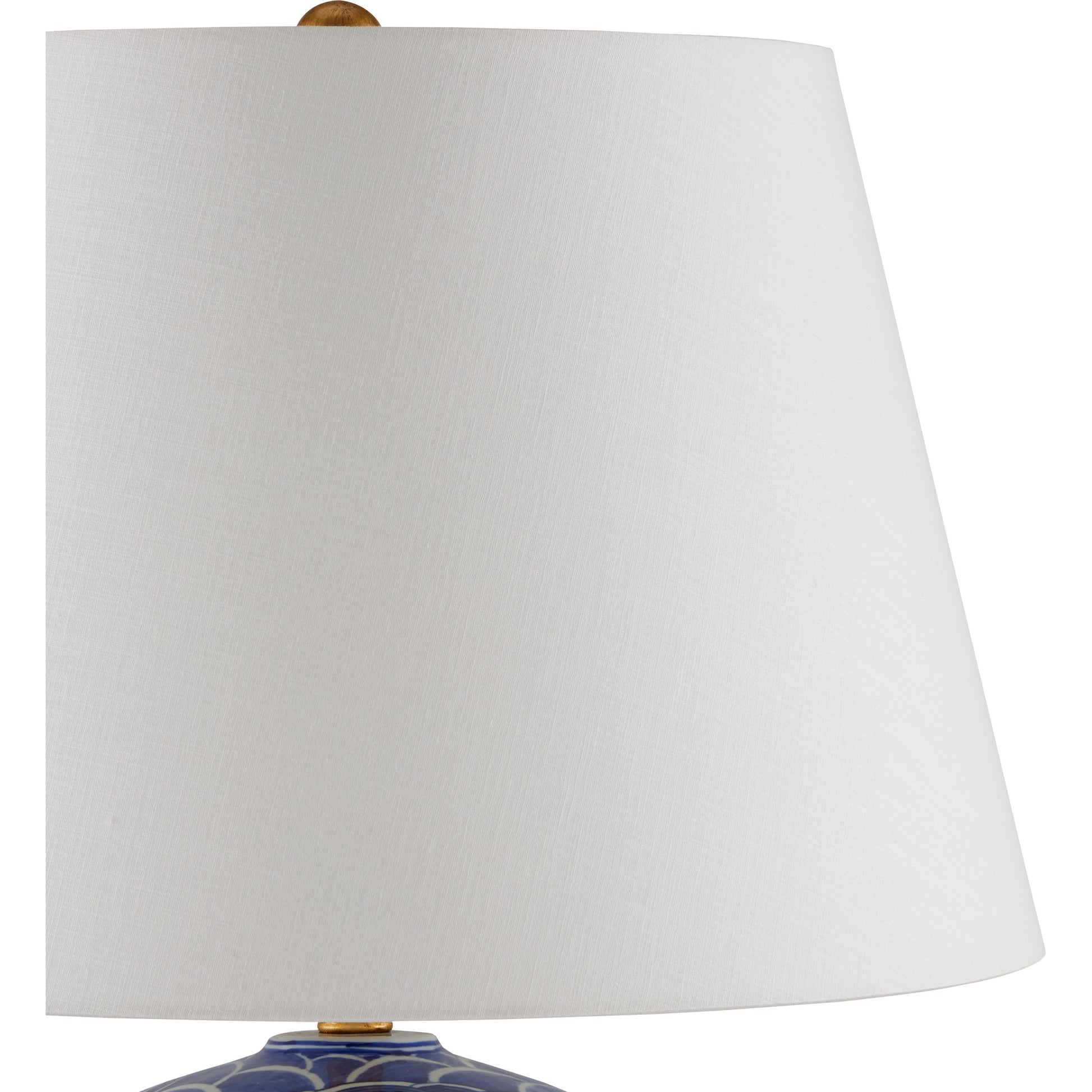 Nami Table Lamp by Currey and Company in blue, white, gold leaf. Made from porcelain, metal in a coastal style.
