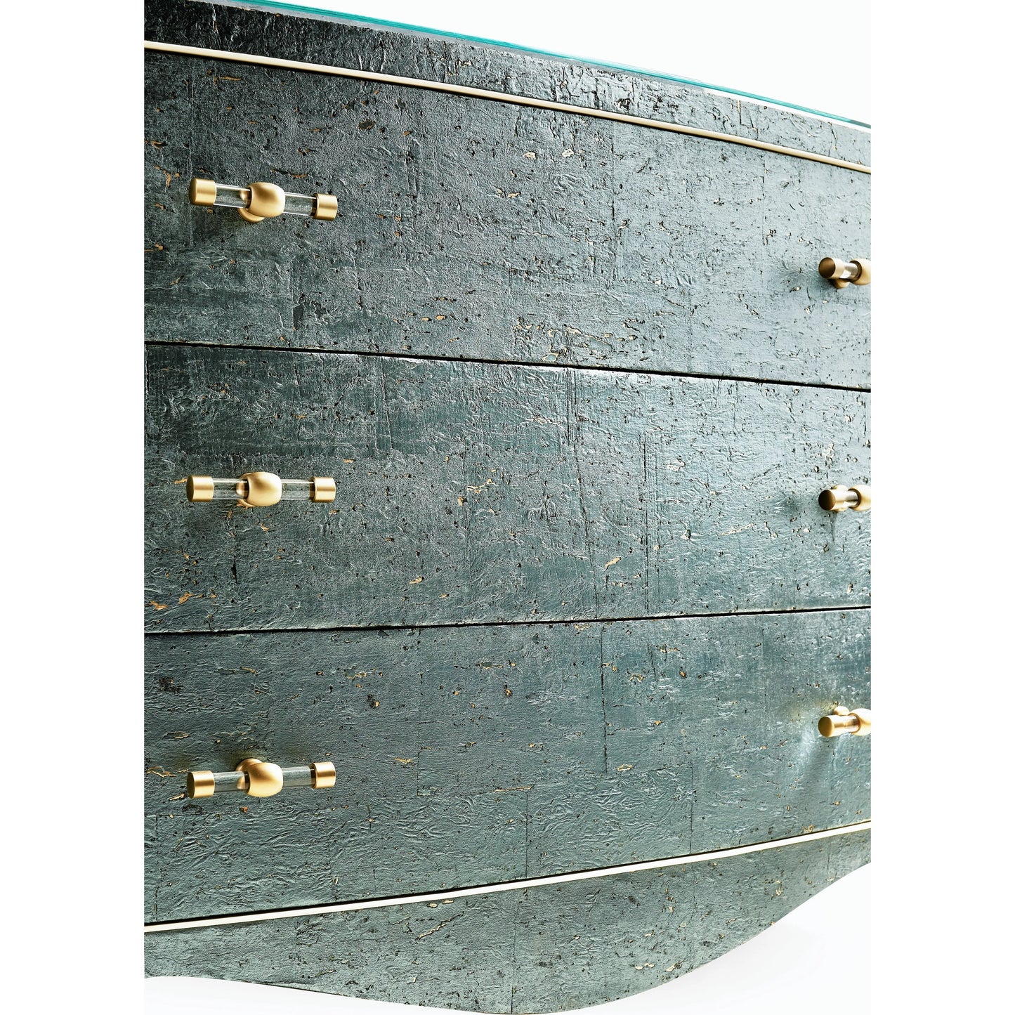 005 SI-2186333 | Closeup | Suberin Cork Bow Front Chest by Jonathan Charles in blue and teal cork wallpaper. Made from beech wood, cork in a modern style.