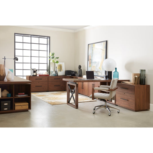 Elon Cabinet by Hooker Furniture in walnut. Made from flat cut walnut veneers in a traditional style.