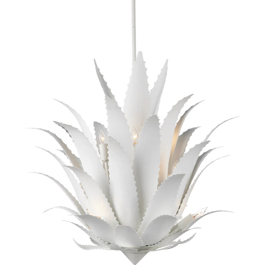 Agave Chandelier by Currey and Company in gesso white. Made from wrought iron in a unique style.