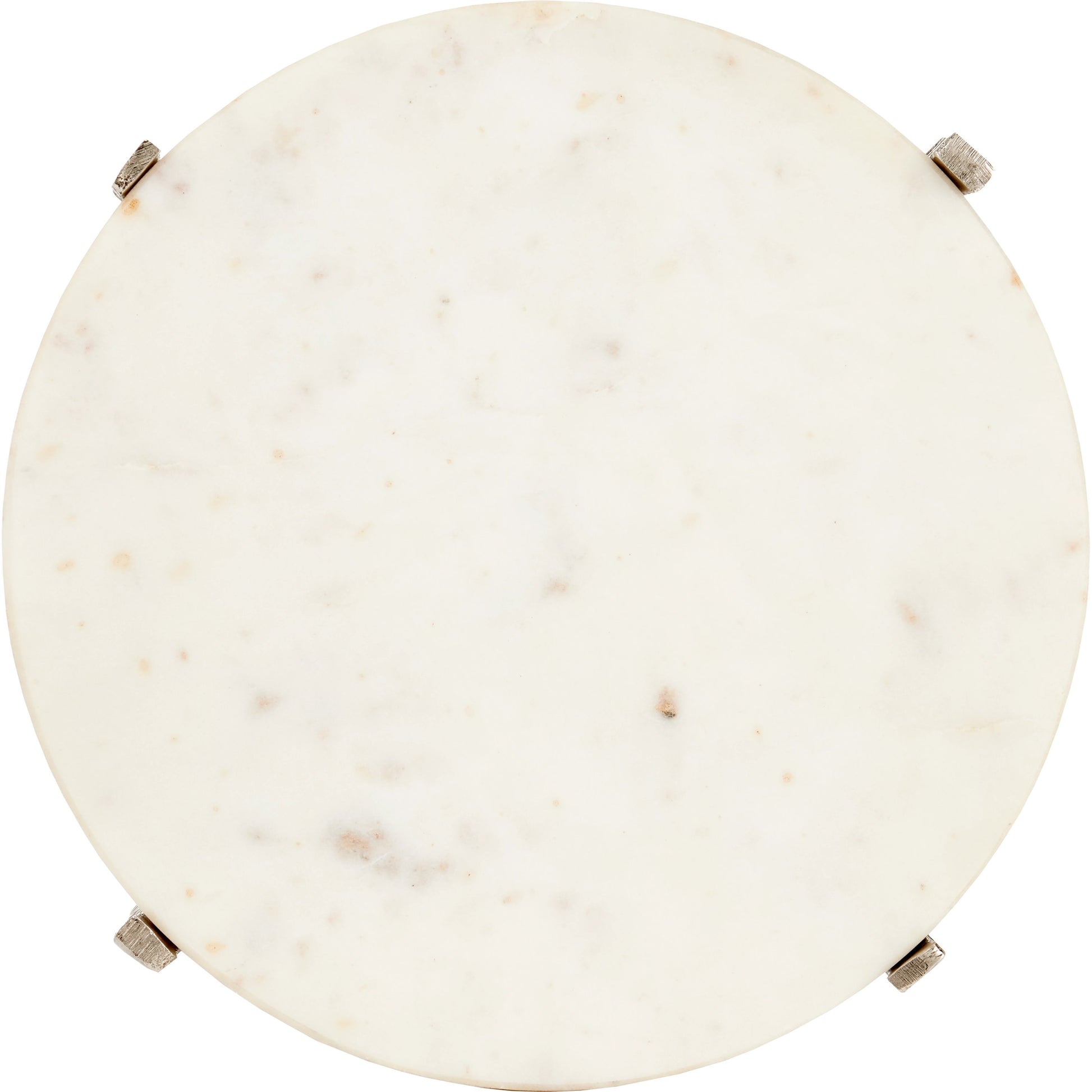 Micha Accent Table by Currey and Company in antique nickel, white. Made from cast aluminum, marble in a modern style.