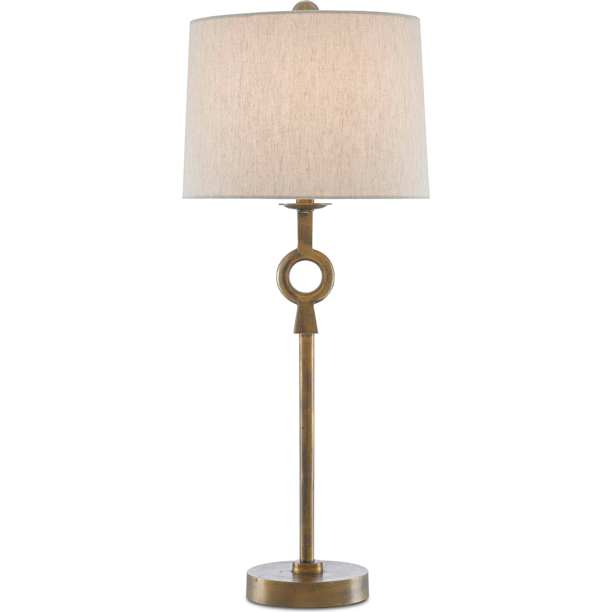 Germaine Table Lamp by Currey and Company in antique brass. Made from aluminum in a transitional style.