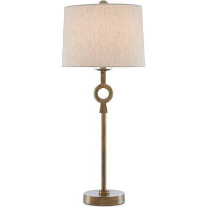 Germaine Table Lamp by Currey and Company in antique brass. Made from aluminum in a transitional style.