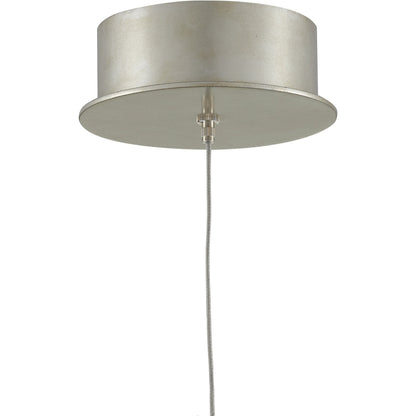 Catrice Pendant by Currey and Company in painted silver, contemporary silver leaf, natural shell. Made from capiz shell, wrought iron in a coastal style.
