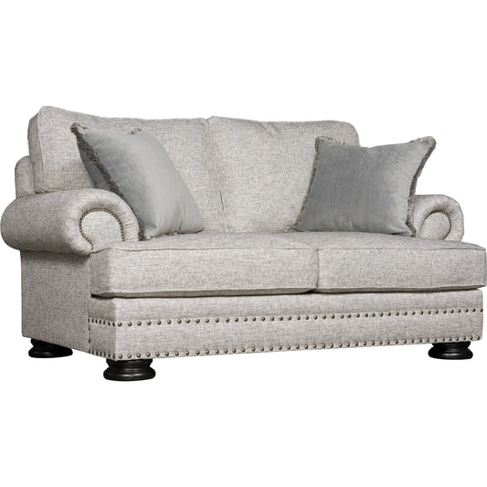 Foster Loveseat by Bernhardt in grey and mocha. Made from manufactured wood, fabric, wood in a unique style.