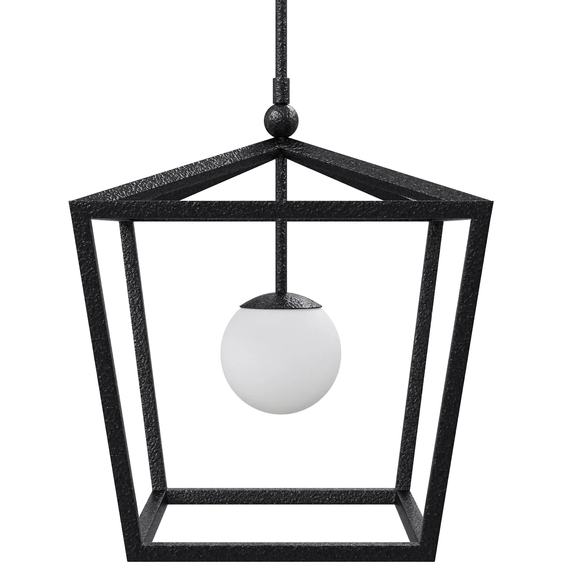 Denison Outdoor Lantern by Currey and Company in black, frosted white. Made from wrought iron, glass in a modern style.
