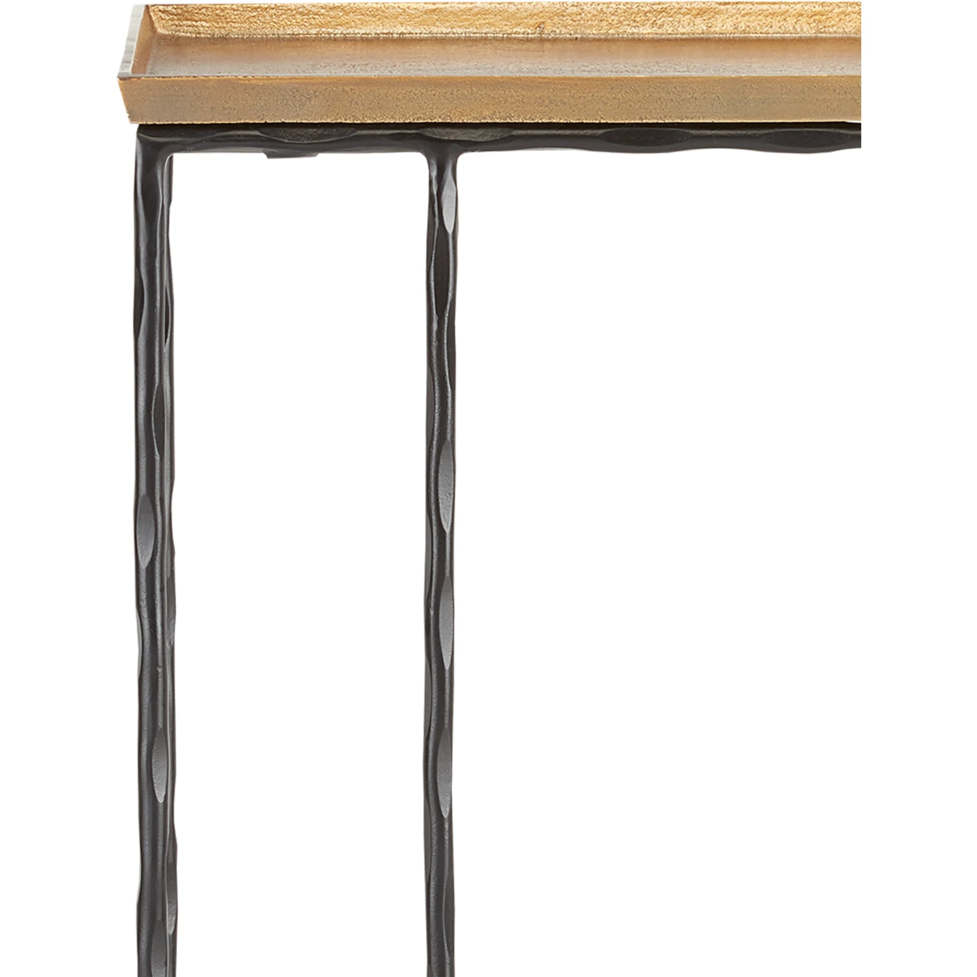 Boyles C Table by Currey and Company in antique brass, black. Made from cast aluminum, wrought iron in a transitional style.
