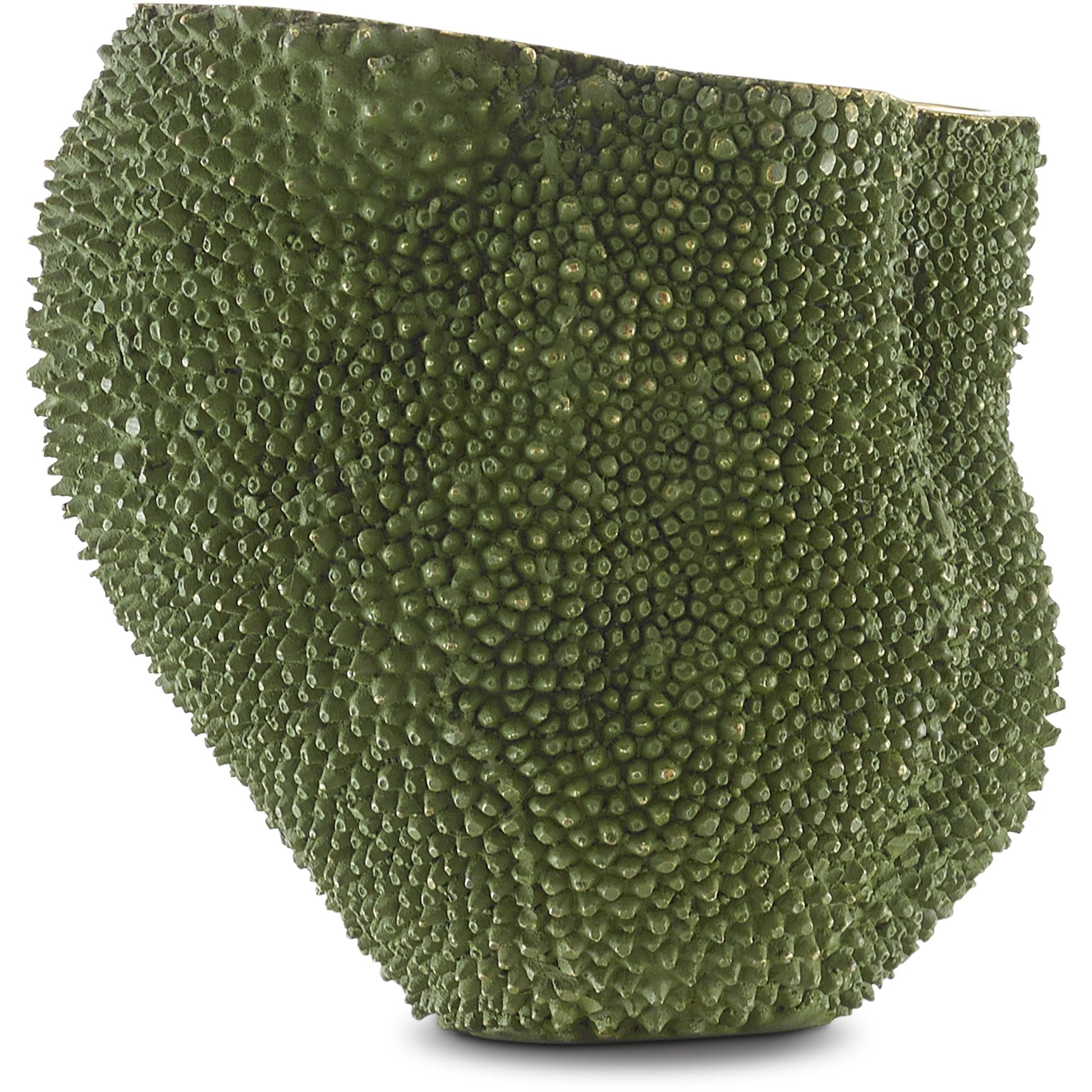 Jackfruit Vase by Currey and Company in green, gold. Made from bronze in a coastal style.
