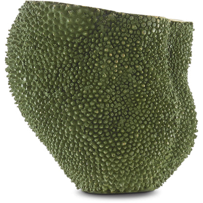 Jackfruit Vase by Currey and Company in green, gold. Made from bronze in a coastal style.