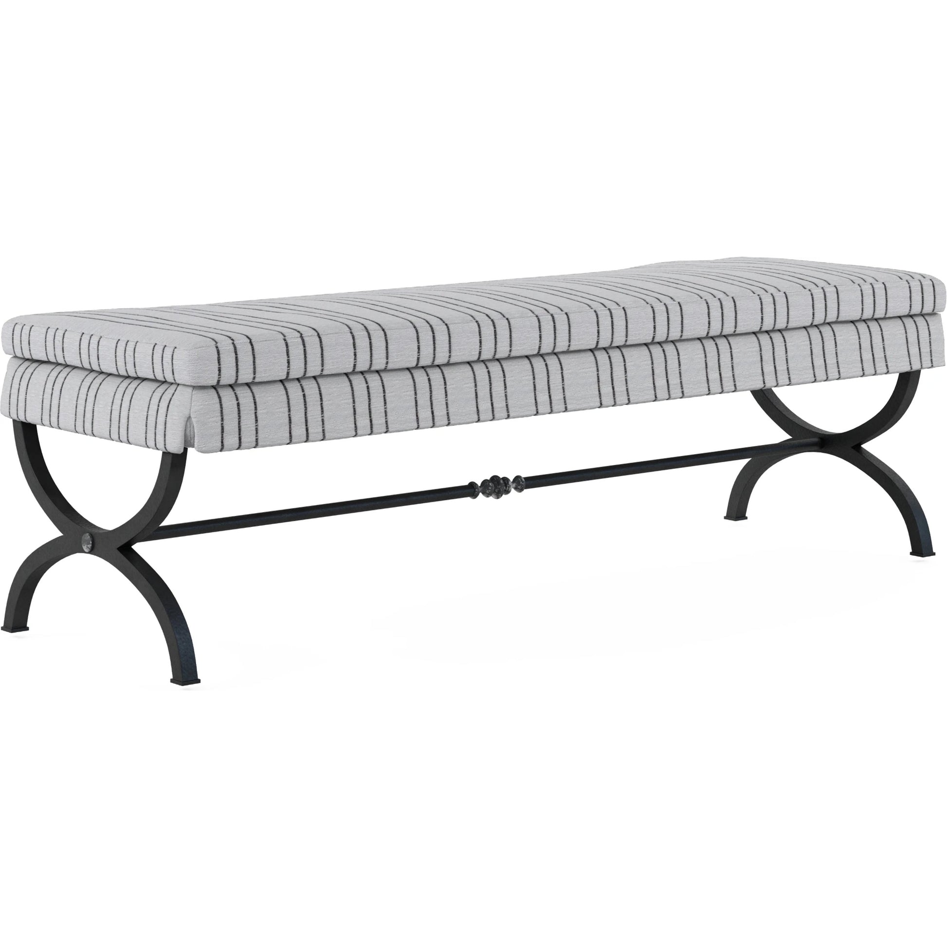 Alcove Bed Bench by A.R.T. Furniture in beige and sidecar graphite, burnished brass. Made from parrawood solids, iron, fabric, foam in a modern style.