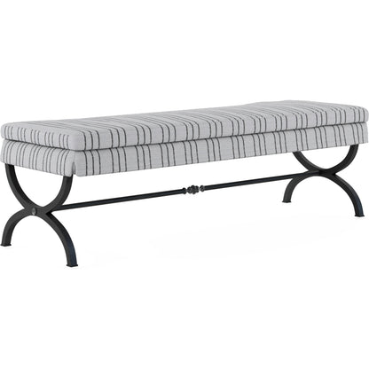 Alcove Bed Bench by A.R.T. Furniture in beige and sidecar graphite, burnished brass. Made from parrawood solids, iron, fabric, foam in a modern style.
