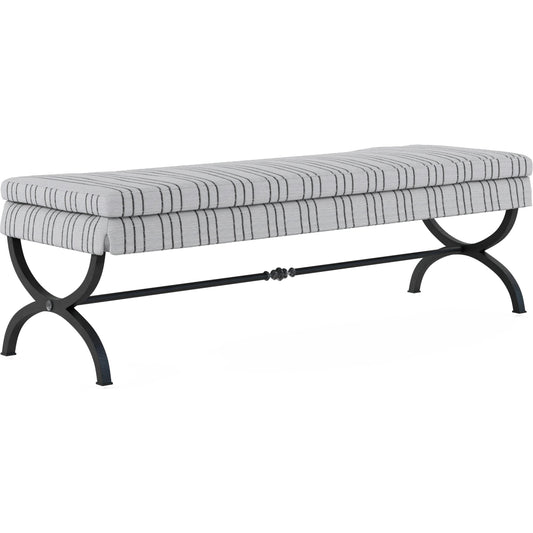 Alcove Bed Bench by A.R.T. Furniture in beige and sidecar graphite, burnished brass. Made from parrawood solids, iron, fabric, foam in a modern style.