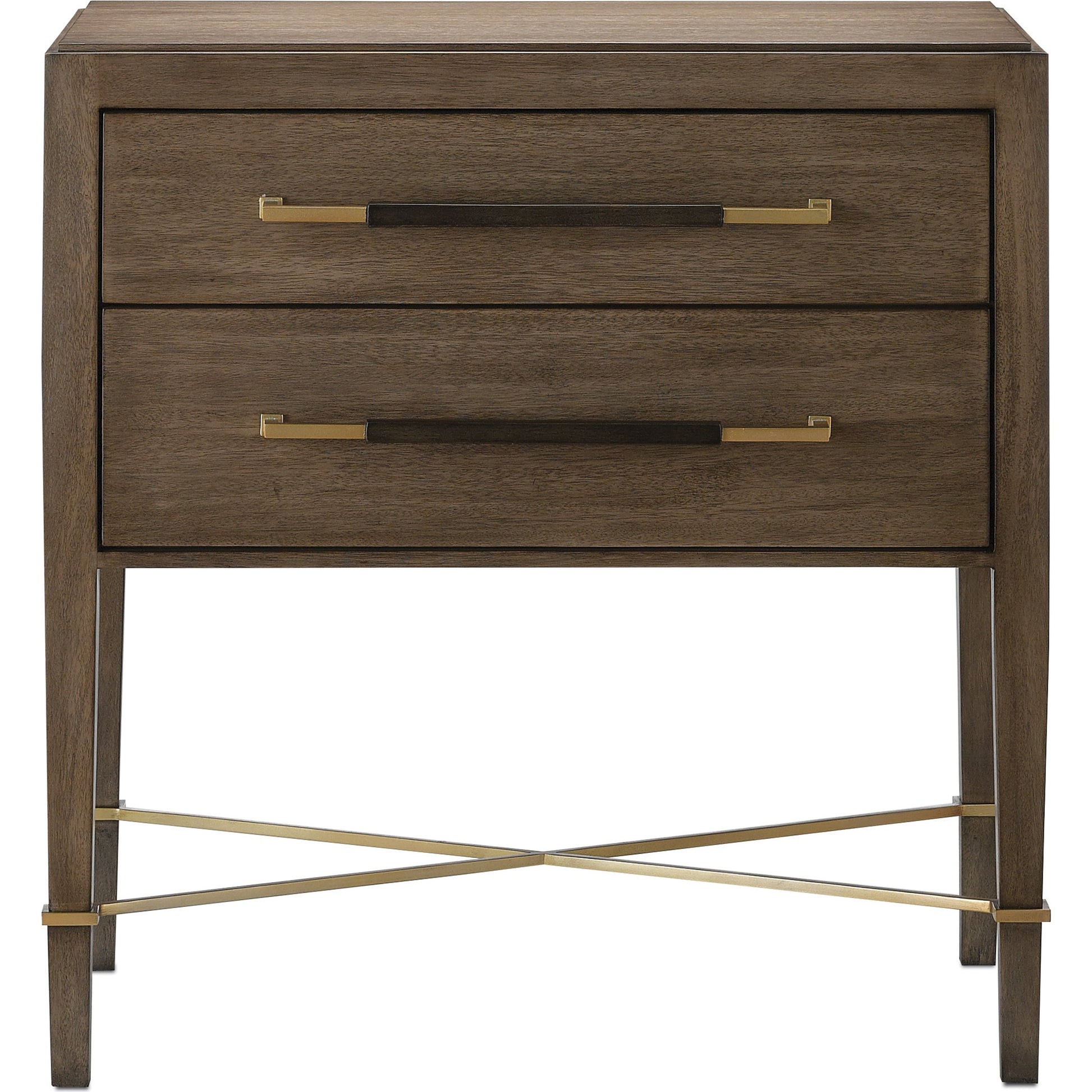 Verona Chanterelle Nightstand by Currey and Company in chanterelle, coffee, champagne. Made from mahogany, brass, iron in a transitional style.