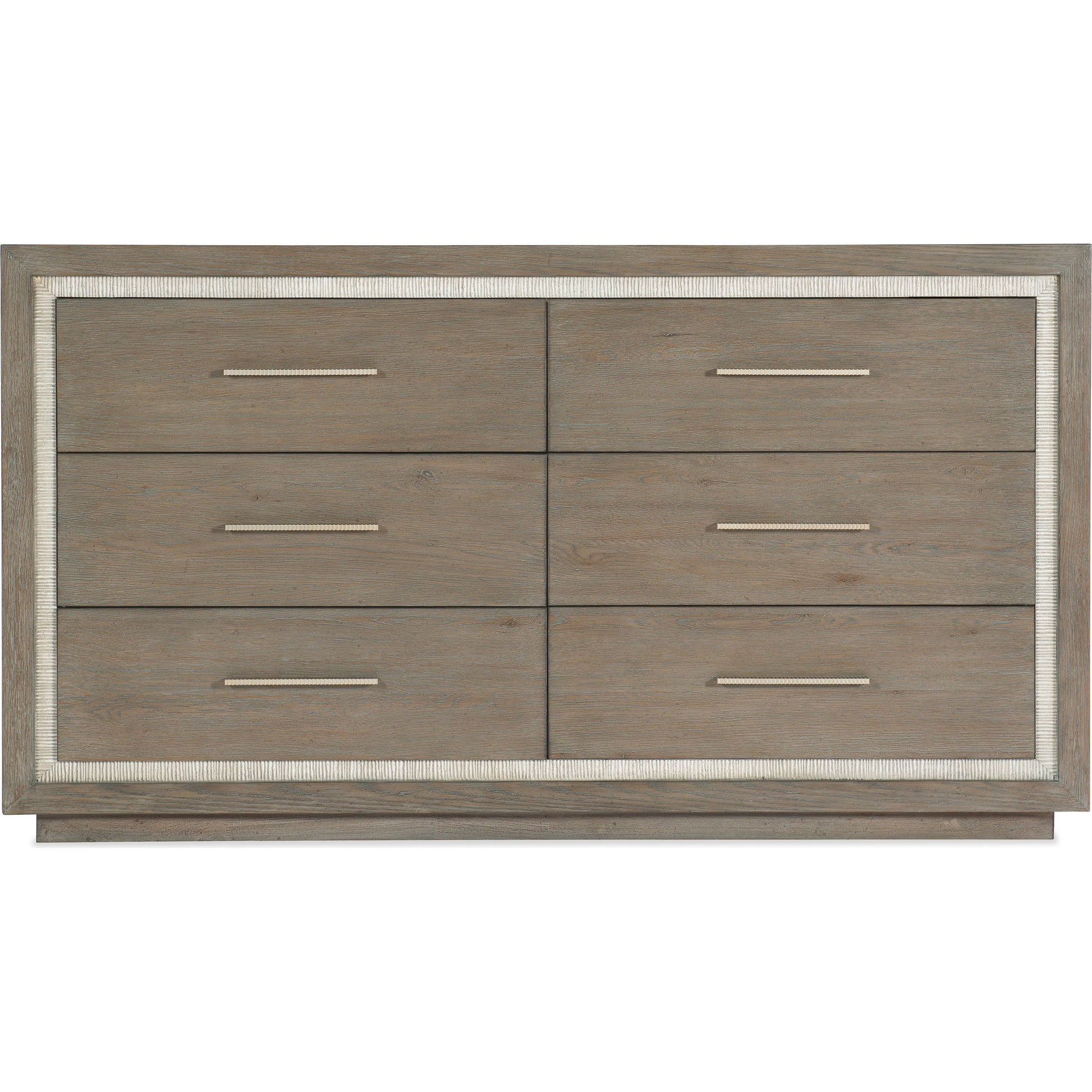 Serenity Mainstay Six Drawer Dresser by Hooker Furniture in malibu, champagne. Made from oak veneers with cedar, felt, resin in a modern style.