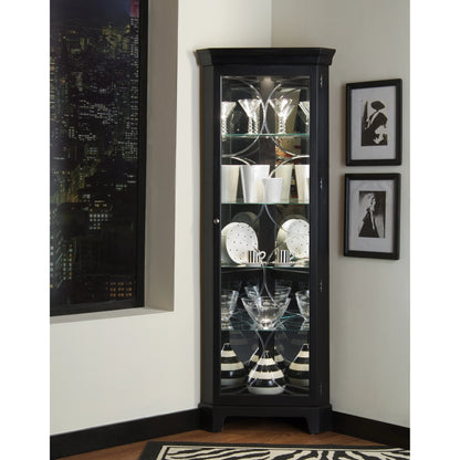 Oxford Black Corner Curio by Pulaski Furniture in oxford black. Made from select hardwood solids, veneers in a traditional style.