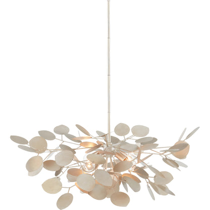 Lunaria Small Chandelier by Currey and Company in contemporary silver leaf. Made from wrought iron in a transitional style.