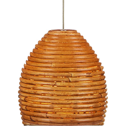 Beehive Rectangular 7-LIGHT Multi-Drop Pendant by Currey and Company in natural rattan, silver. Made from rattan, wood in a modern style.