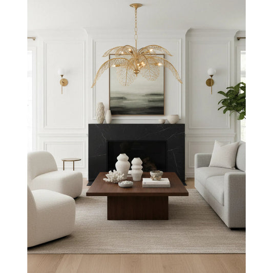 Taormina Chandelier by Currey and Company in brass. Made from wrought iron in a coastal style.