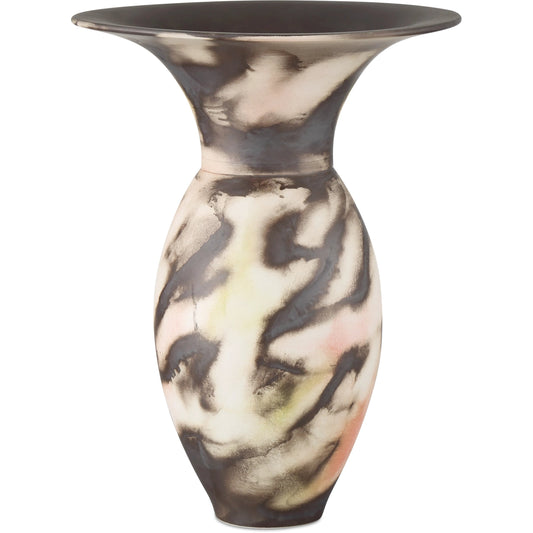 Celestial Vase by Currey and Company in black, white, pale green, pale red. Made from porcelain in a modern style.