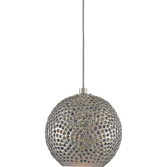 Giro Pendant by Currey and Company in painted silver, nickel, blue. Made from metal, glass bead in a modern style.