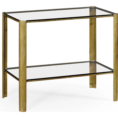 Cosmo Brass & Glass End Table by Jonathan Charles in gold and light antique brass. Made from brass in a transitional style.