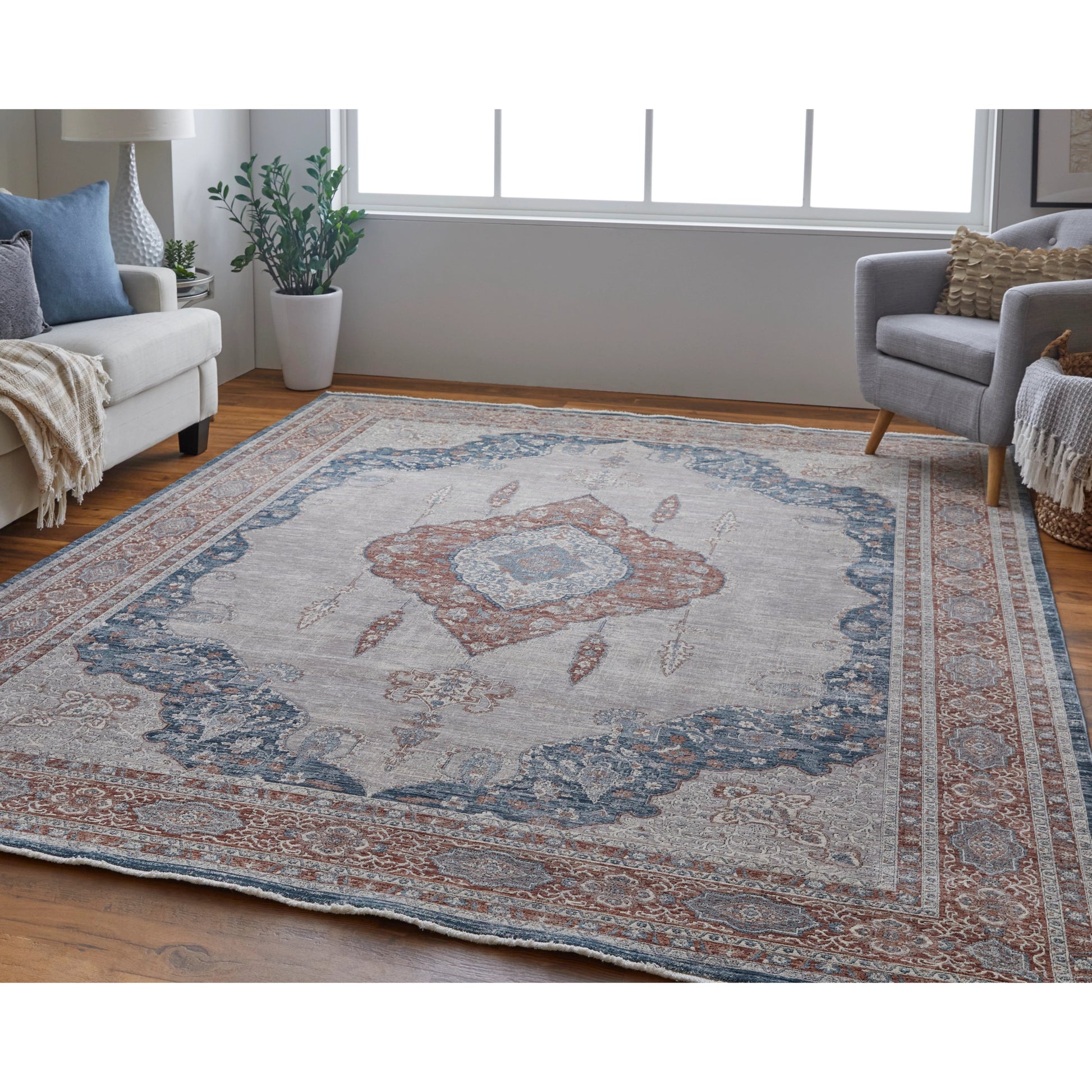 Marquette Transitional Rug - 39GRF by Feizy in gray, red, blue. Made from unique in a unique style.