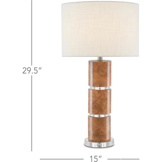 Table Lamp by Currey and Company in birdseye maple veneer. Made from composite, optic crystal in a transitional style.