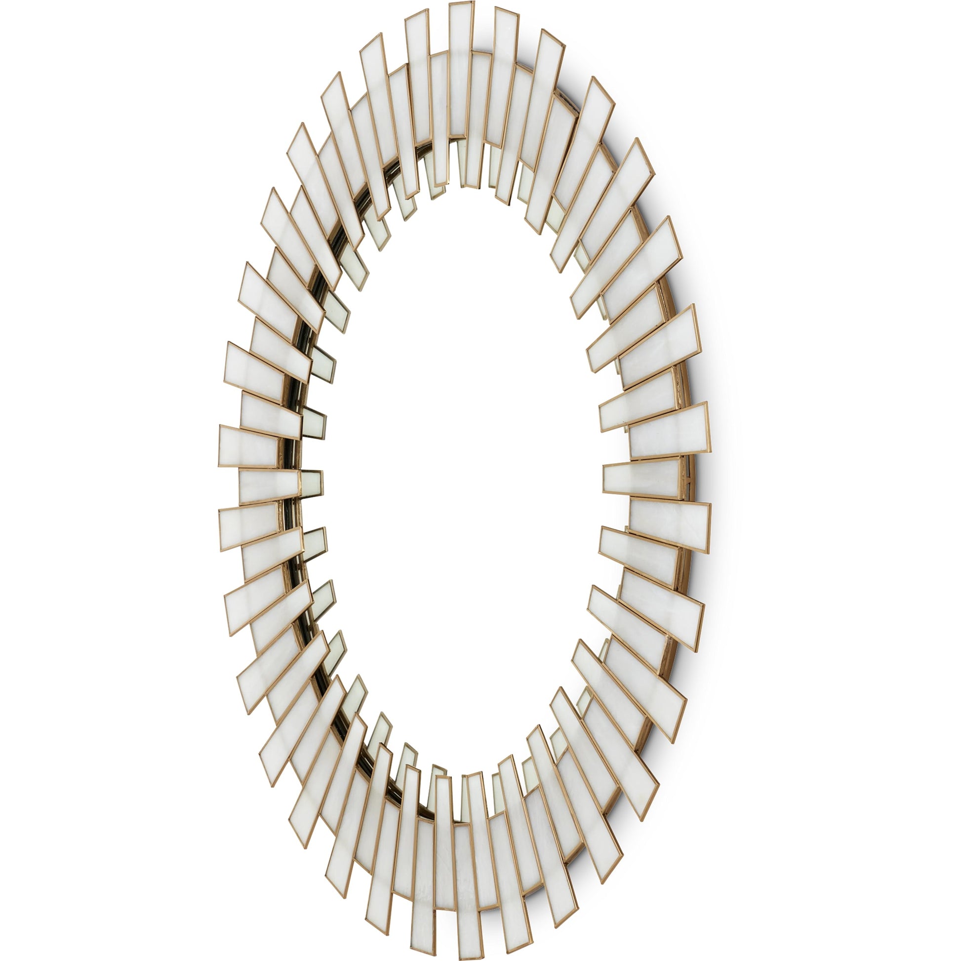 Glasdele Mirror by Currey and Company in antique brass, white, mirror. Made from iron, glass in a modern style.
