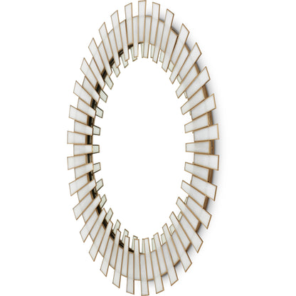 Glasdele Mirror by Currey and Company in antique brass, white, mirror. Made from iron, glass in a modern style.
