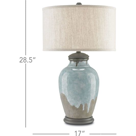 Chatswood Table Lamp by Currey and Company in blue-green, gray, hiroshi gray. Made from terracotta, wood in a traditional style.