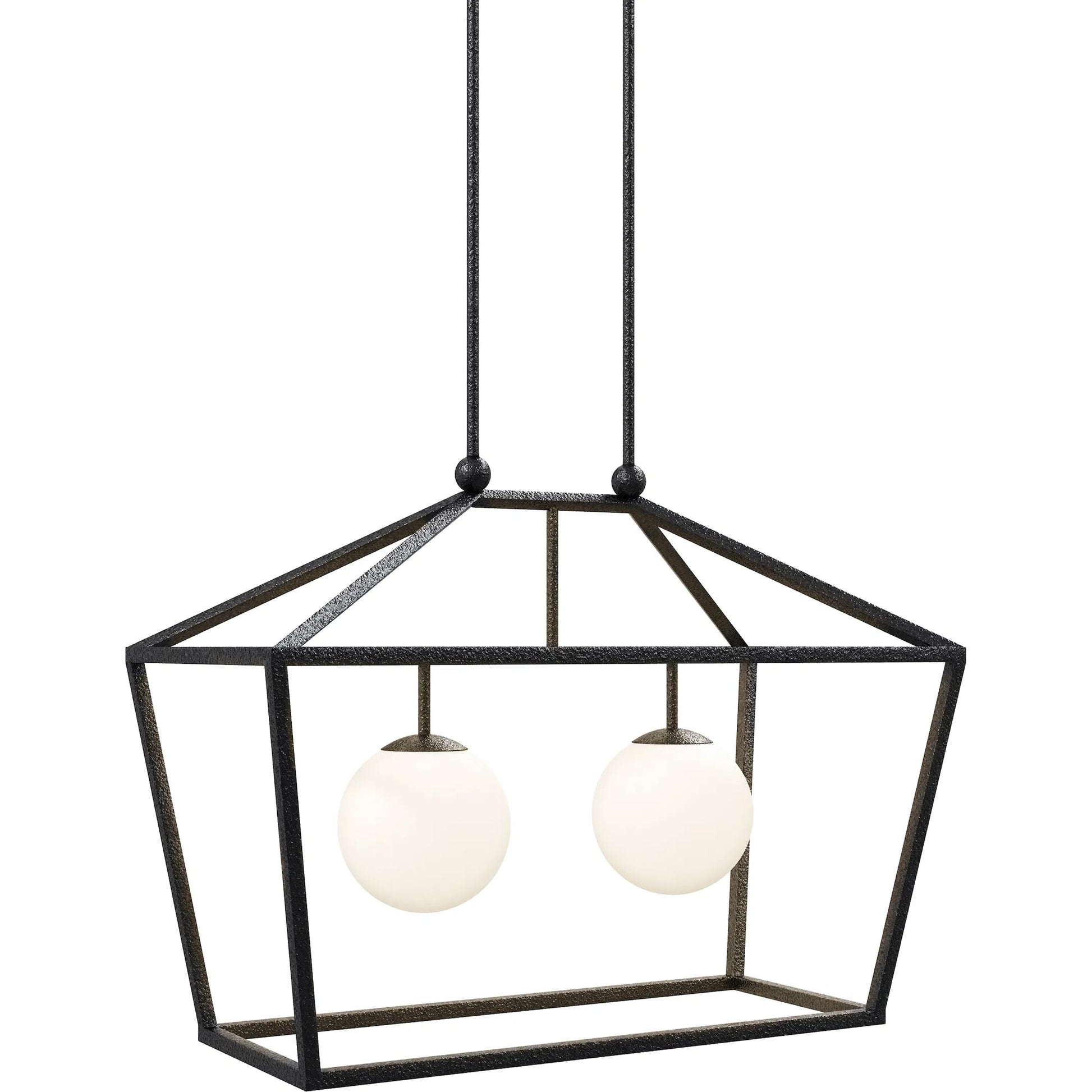 Denison Outdoor Lantern by Currey and Company in black, frosted white. Made from wrought iron, glass in a modern style.