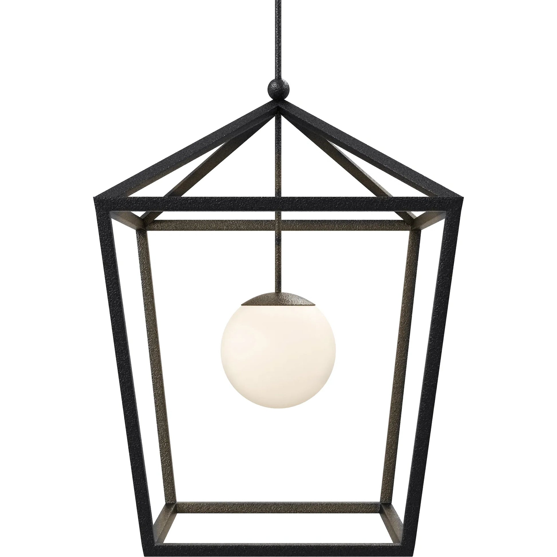 Denison Outdoor Lantern by Currey and Company in black, frosted white. Made from wrought iron, glass in a modern style.